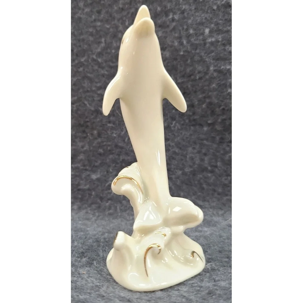 Lenox White Dolphin Porcelain Figurine 24K Gold Trim Elegant Ocean Collectible